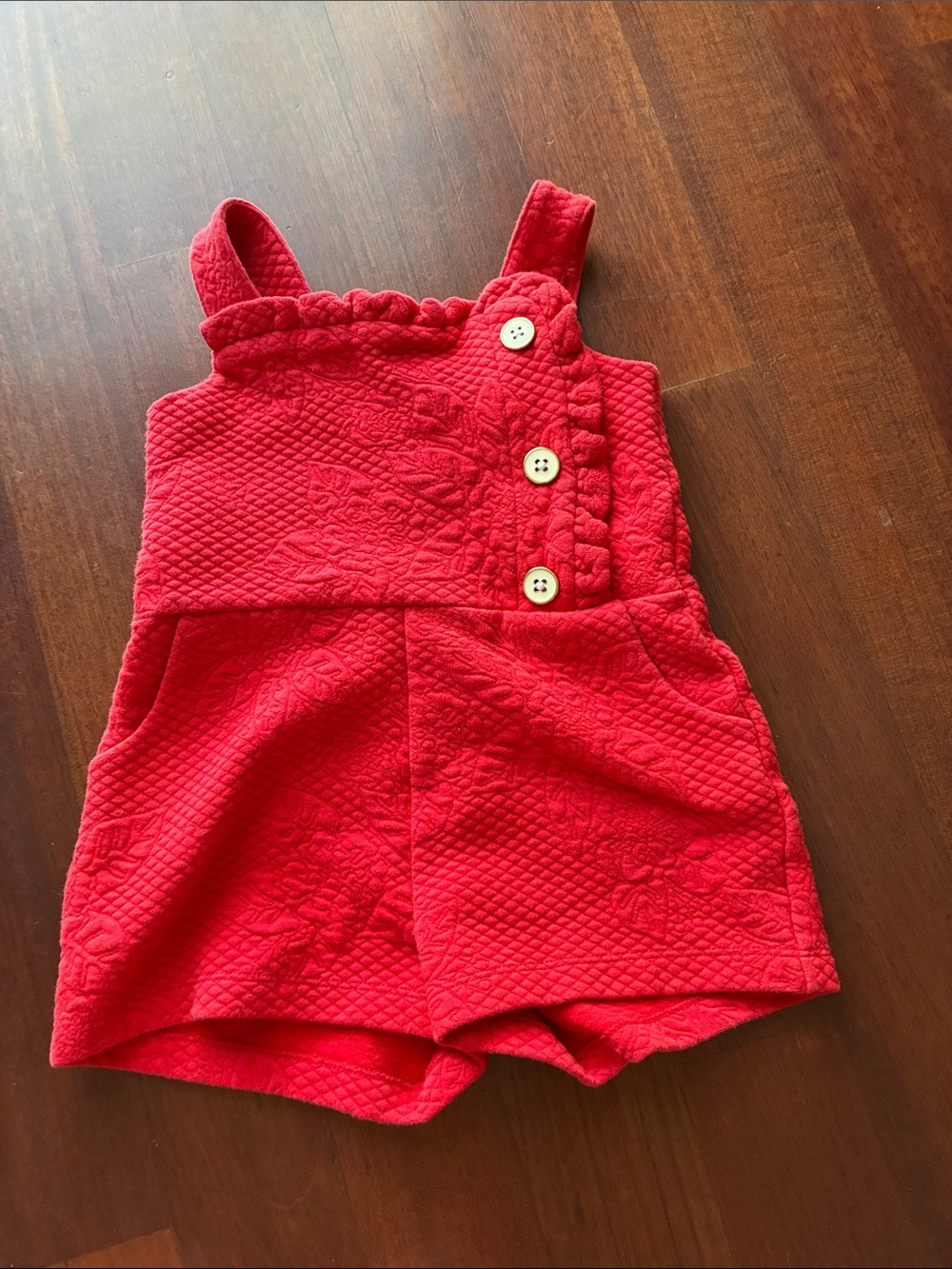 Girls Red Textured Romper Shorts - Kids Bottoms with pockets